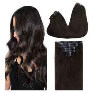GOO GOO Seamless Human Hair Clip-In Extensions | Dark Brown | 22” | 7-Piece Set